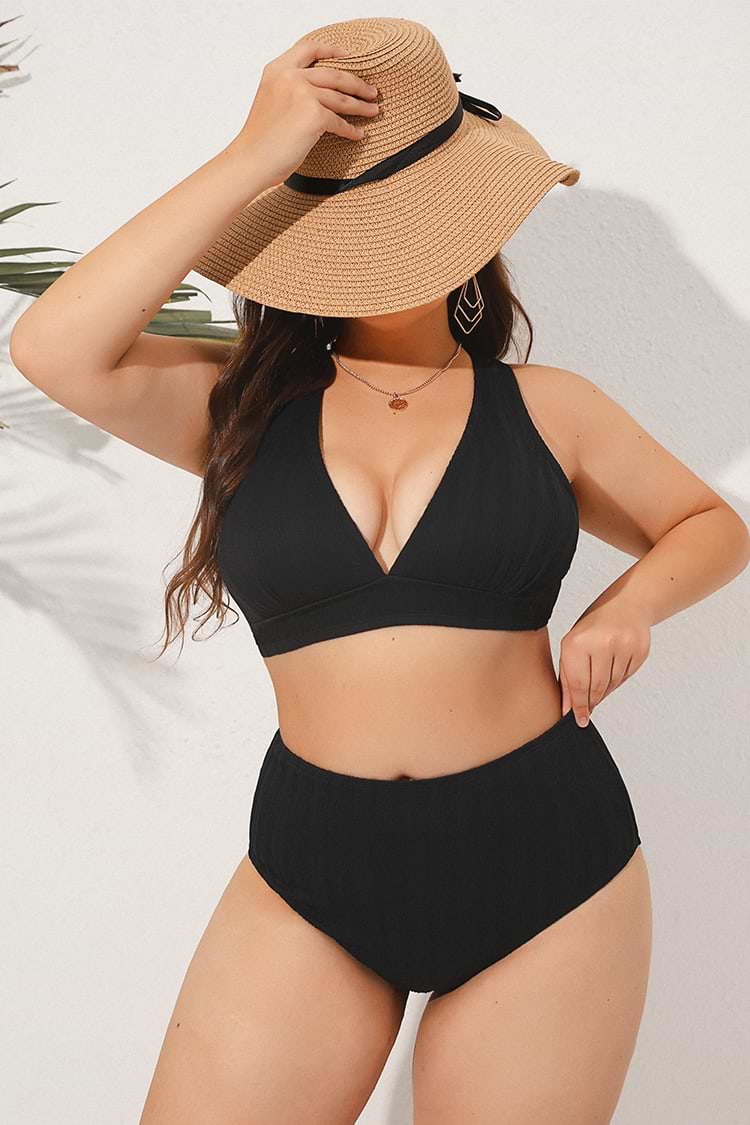 Flowing Lines Classic High Waist Plus Size Bikini Bottoms