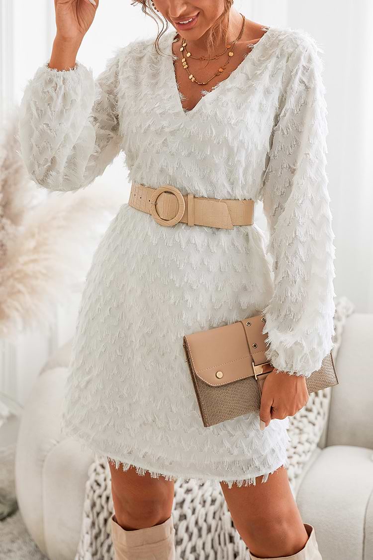 Vestido de Manga Larga con Flecos