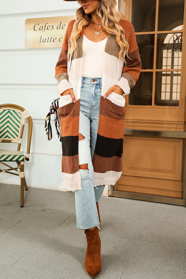 Cárdigan de Rayas con Línea Larga