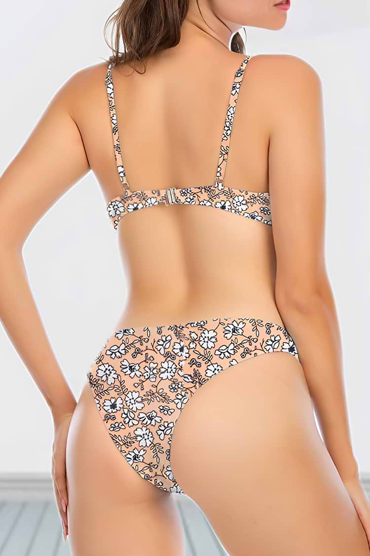 Floral Print V-Neck Underwire Top & Extra Cheeky Bikini Set
