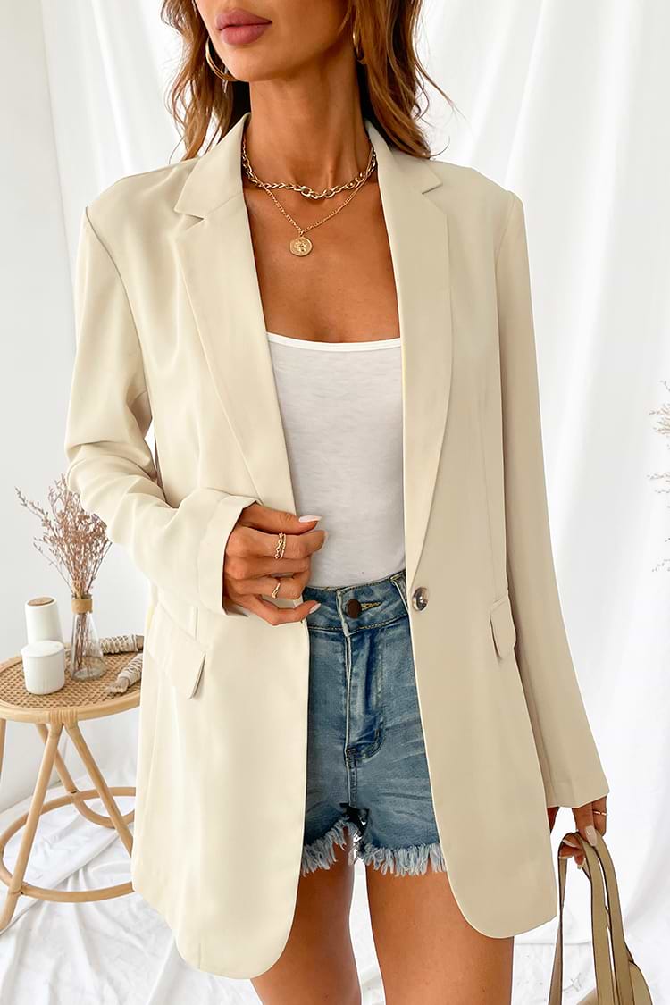 Say So Notched Button-Front Long Sleeve Blazer