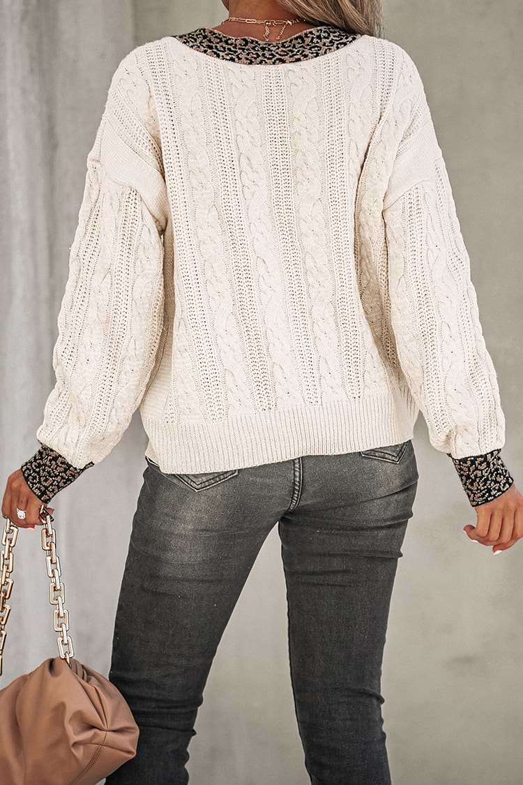 Wonderland Leopard Print Cable Knit Cardigan