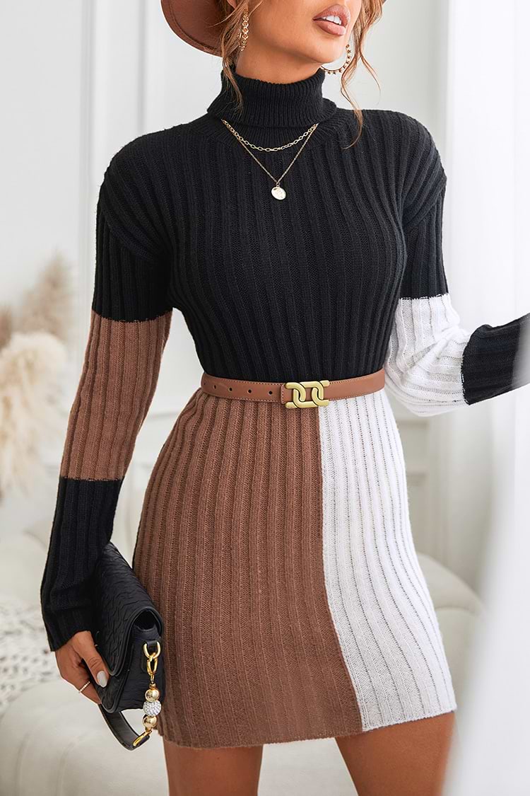 Miss Sugar Ribbed Colorblock Sweater Dress