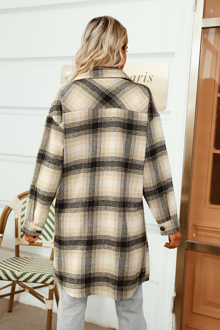 Karierte Lange Jacke mit Knopfleiste