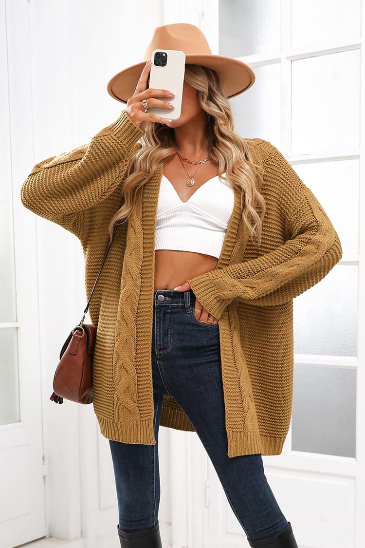 Cárdigan de Punto Grueso con Línea Larga