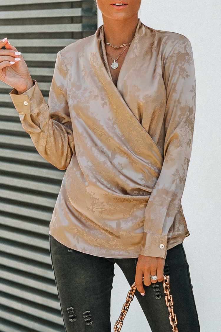 Wickeldesign Bluse aus Satin mit Blumendruck