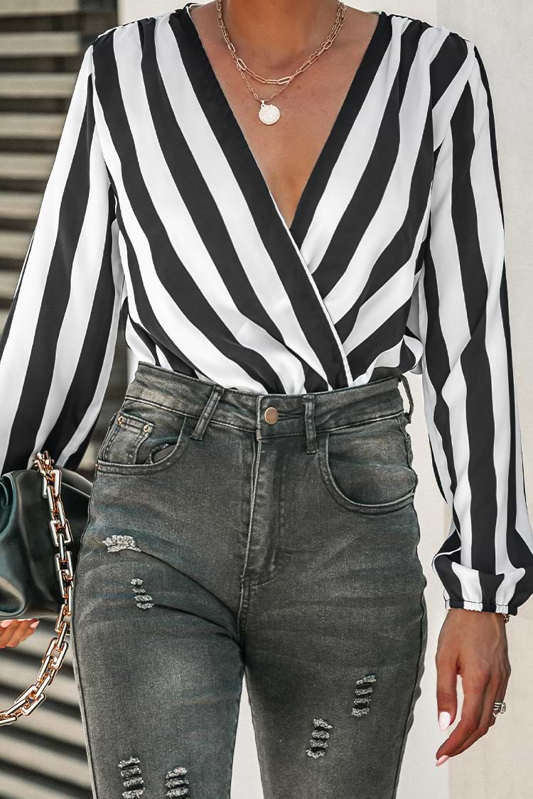 WeCare Striped Surplice Neck Bodysuit