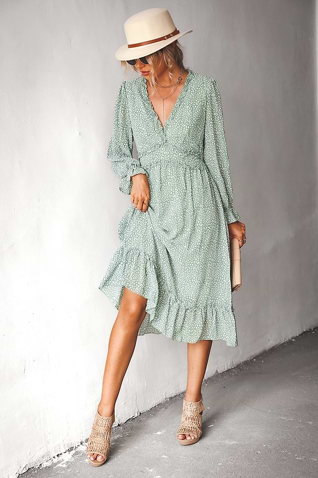 Addison Ditsy Floral Print Chiffon Midi Dress