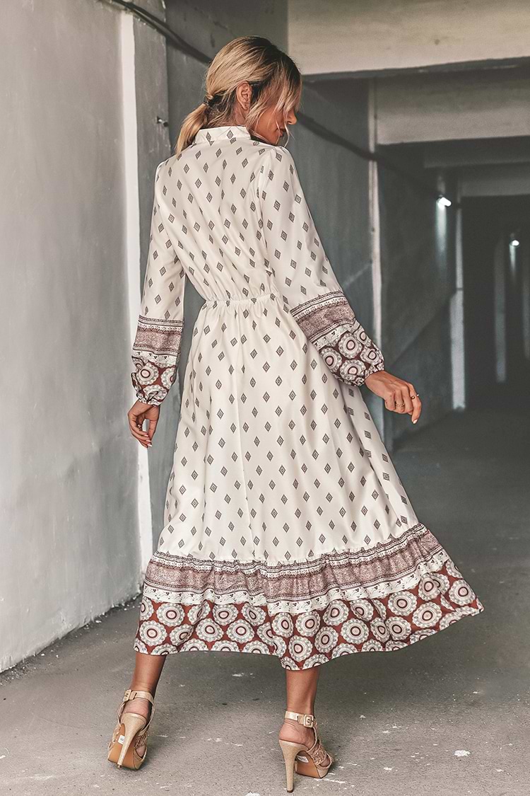 Robe maxi à manches longues et imprimé orné