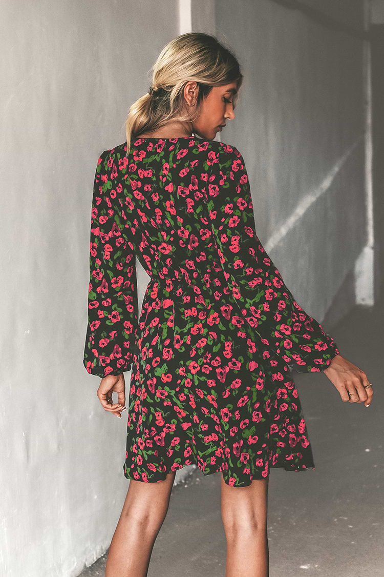 Rosemary Floral Print Surplice Mock Wrap Mini Dress