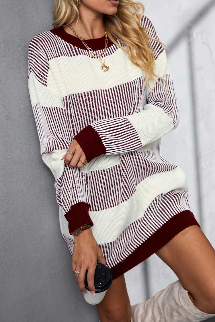 Flying To The Moon Striped Drop-Sleeve Sweater Dress