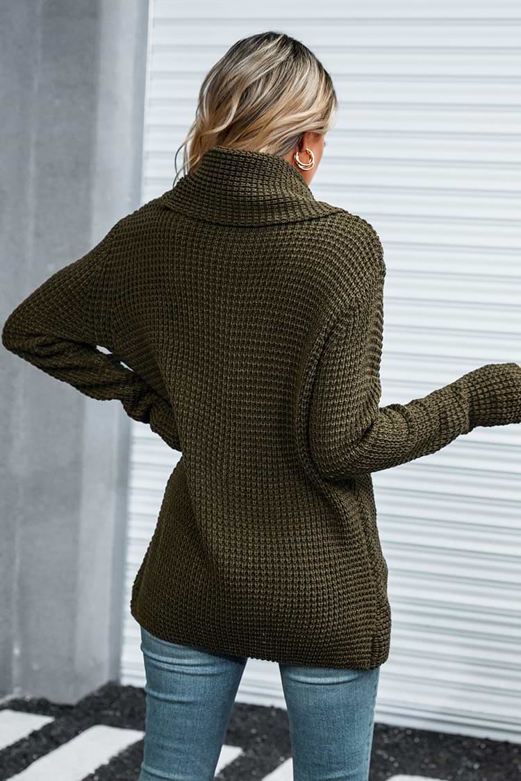 Geknöpfter Rollkragen Wickelpullover in grün