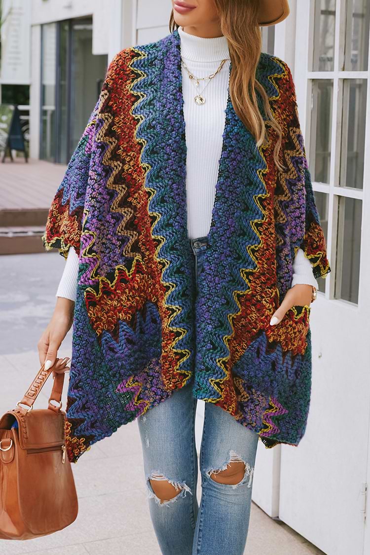 Pink Flamingo Colorblock Boucle Knit Poncho