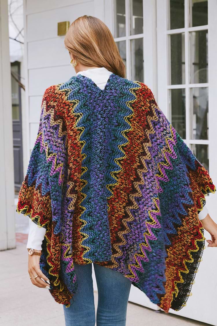 Pink Flamingo Colorblock Boucle Knit Poncho