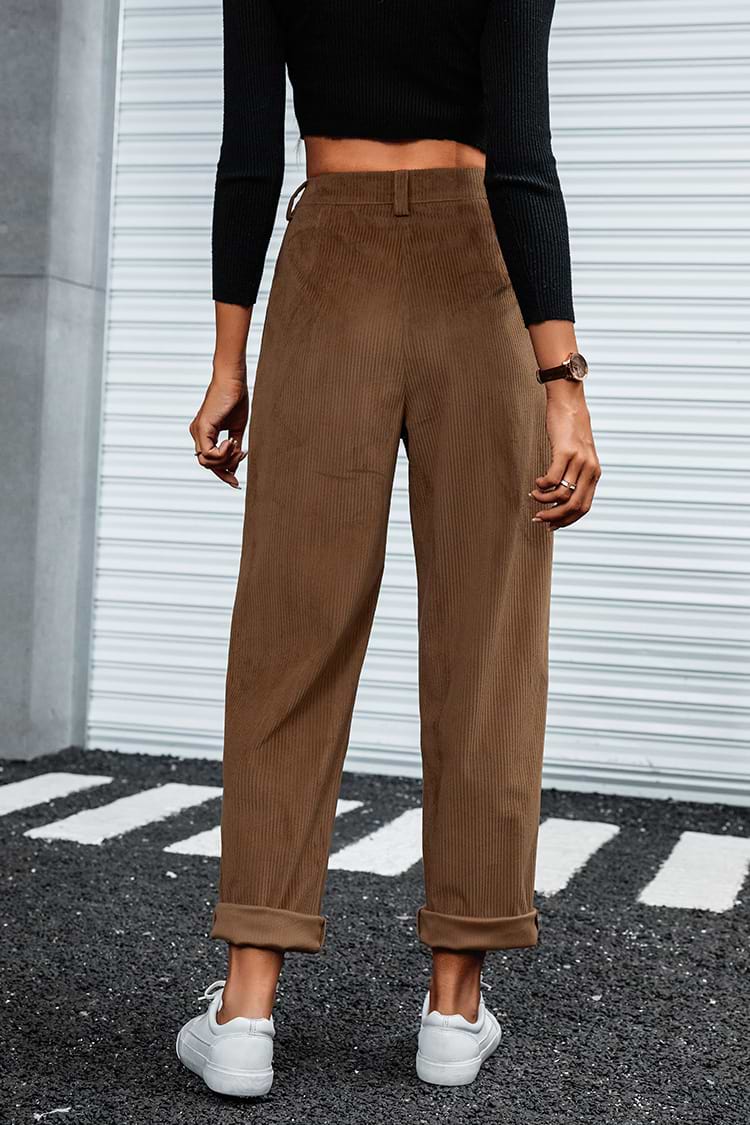 High Waist dunkelbraune Hose mit konischem Bein