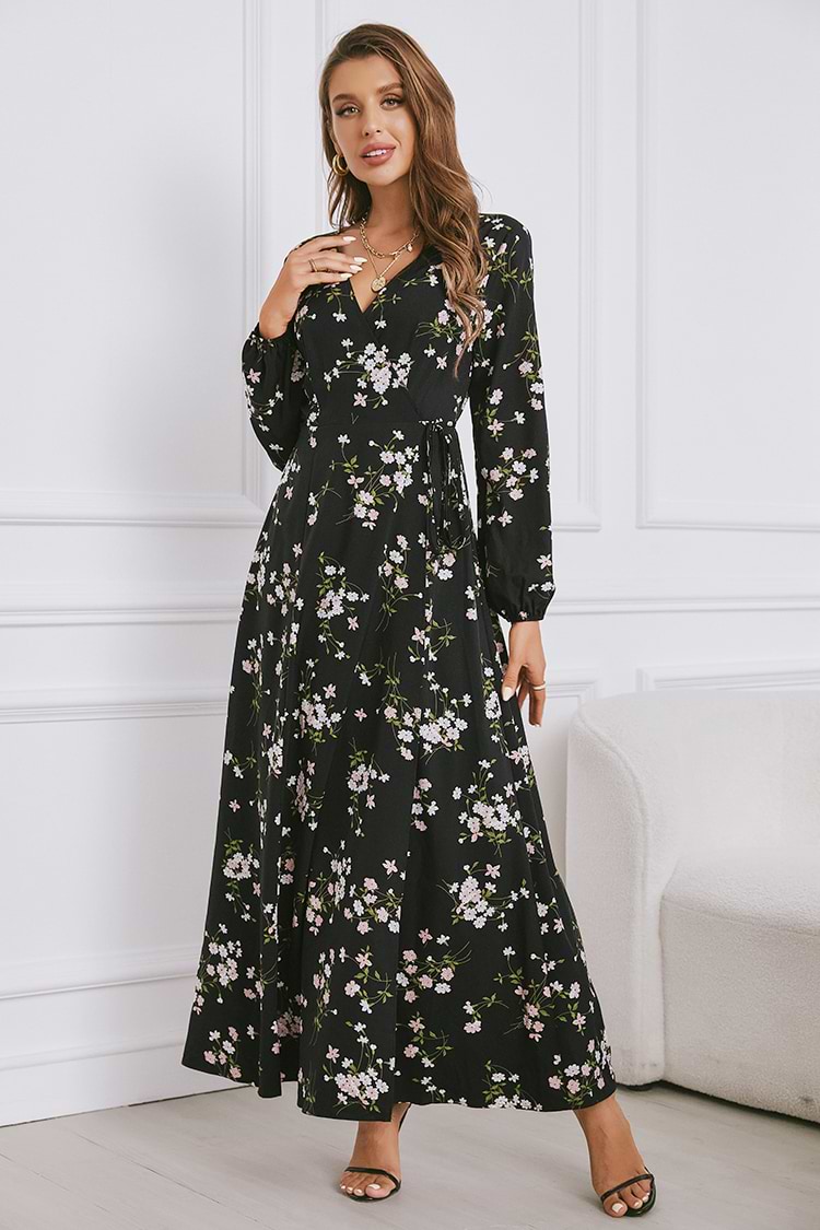 Floral Wrap Leg Slit Maxi Dress