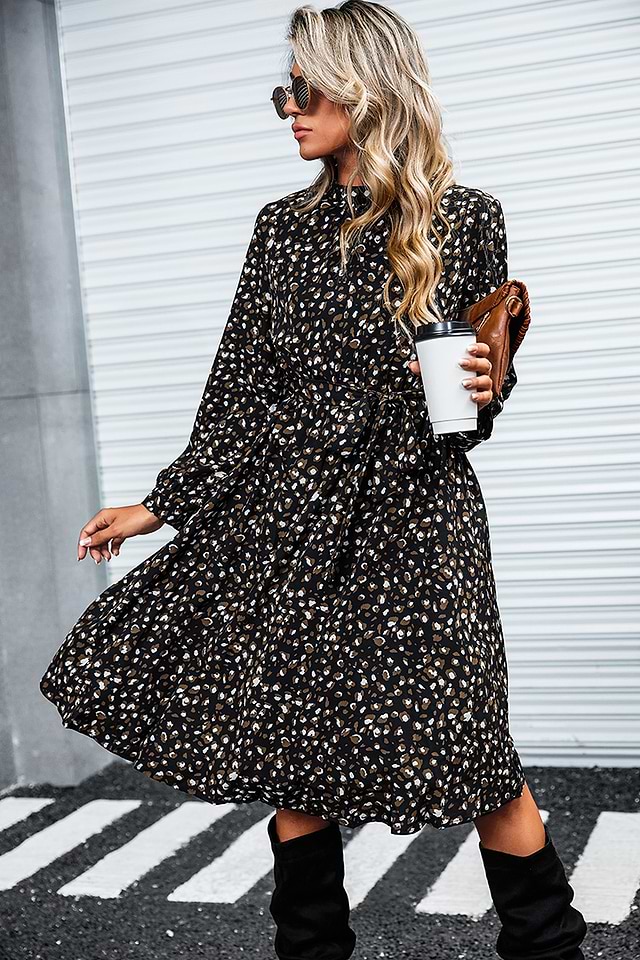 flowy a line midi dress PRETTYGARDEN Womens Swing A Line Dress Elegant Pom Pom Long Sleeve V Neck Midi Flowy Dress (Army Green,Small) at Amazon Women's Clothing store