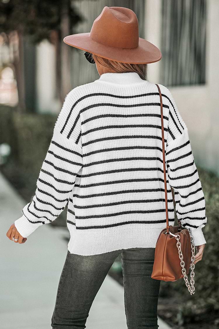 Flying Leaves Striped Half-Zip Sweater
