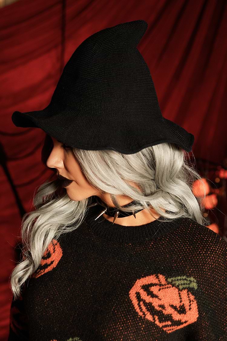 Halloween schwarzer Strick-Hexenhut