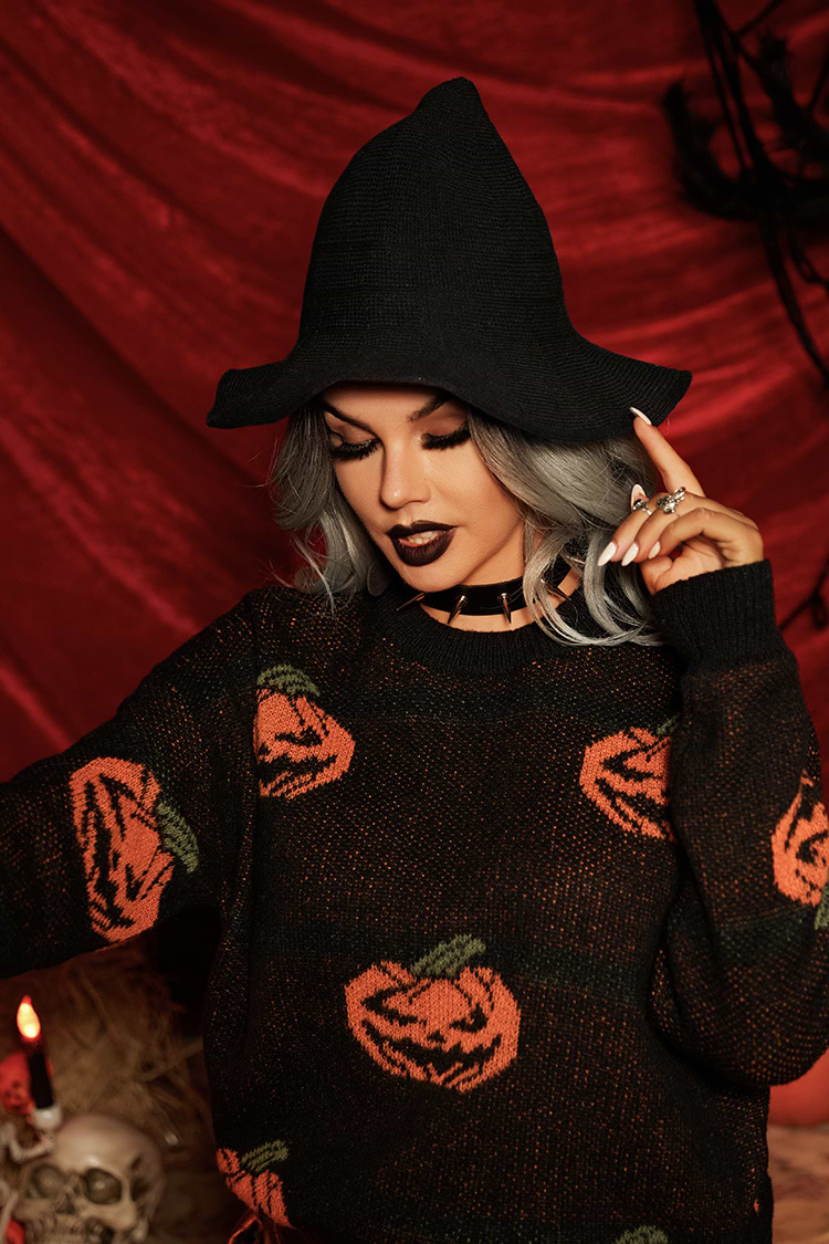 Halloween schwarzer Strick-Hexenhut