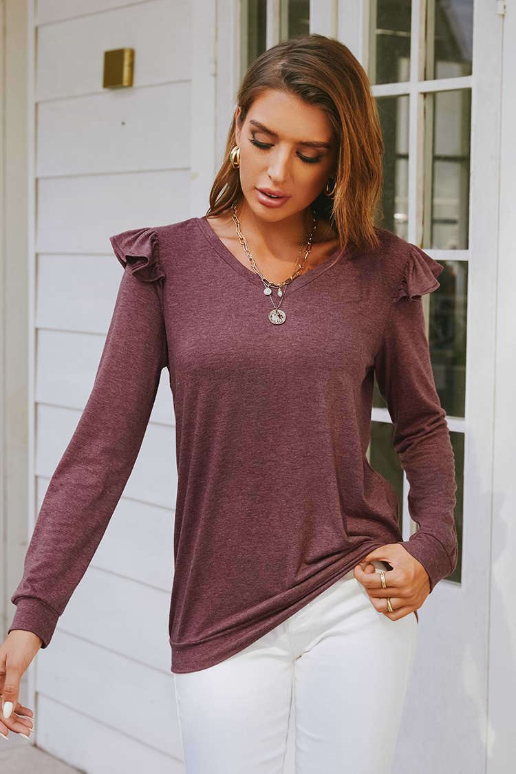 Camiseta de Cuello en V con Volantes