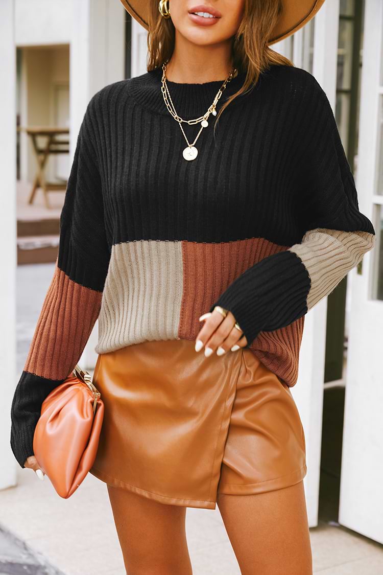 Happy Forever Ribbed Colorblock Sweater