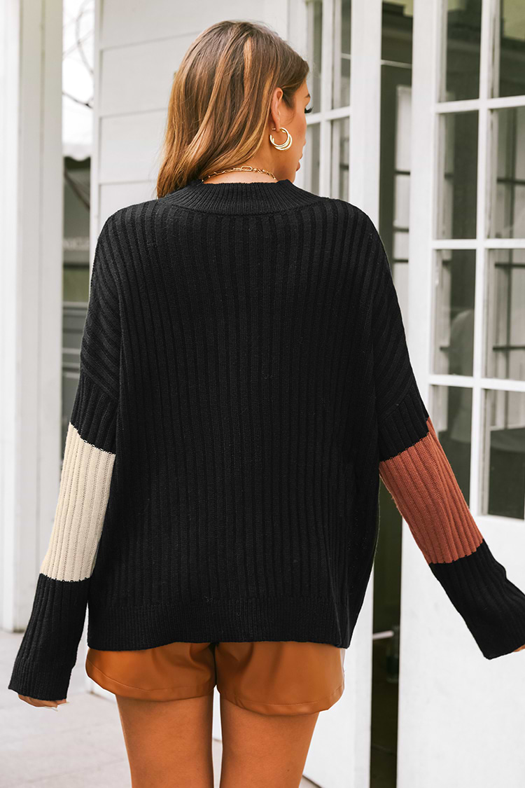 Happy Forever Ribbed Colorblock Sweater