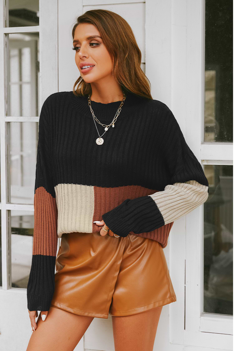 Happy Forever Ribbed Colorblock Sweater