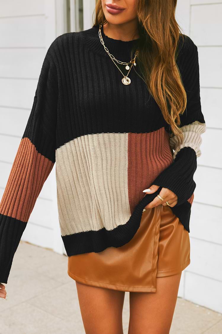 Happy Forever Ribbed Colorblock Sweater