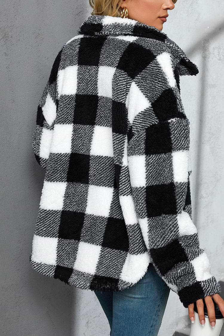 Karierte Oversize Plüschjacke