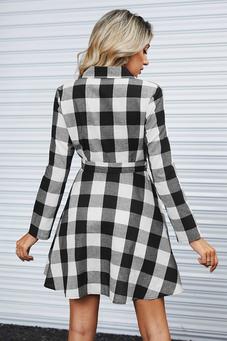 On Point Belted Buffalo Plaid Mini Dress