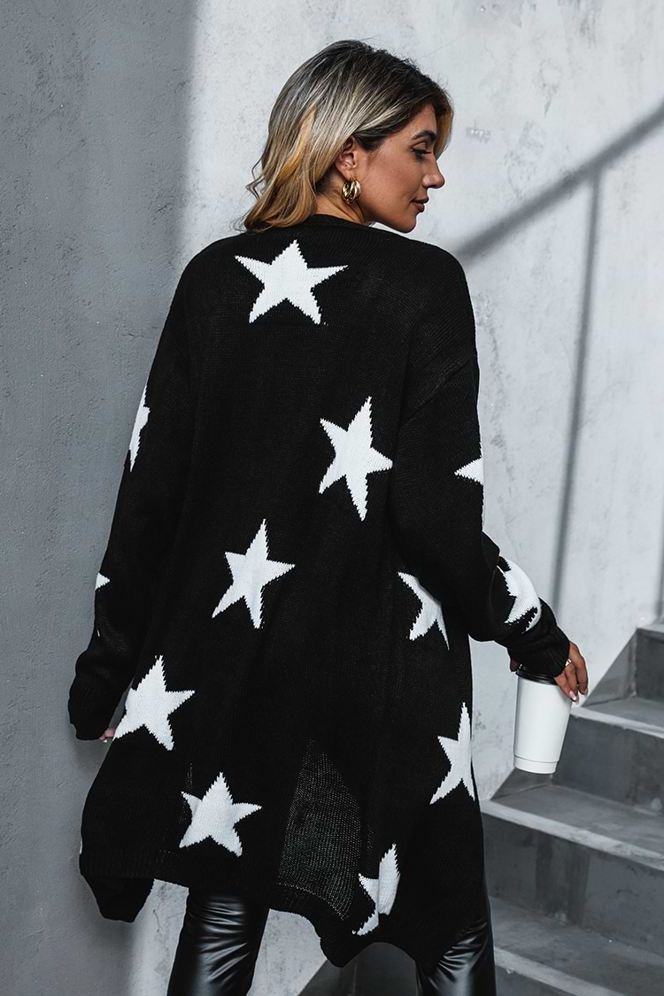 Lange Strickjacke mit Sternaufdruck