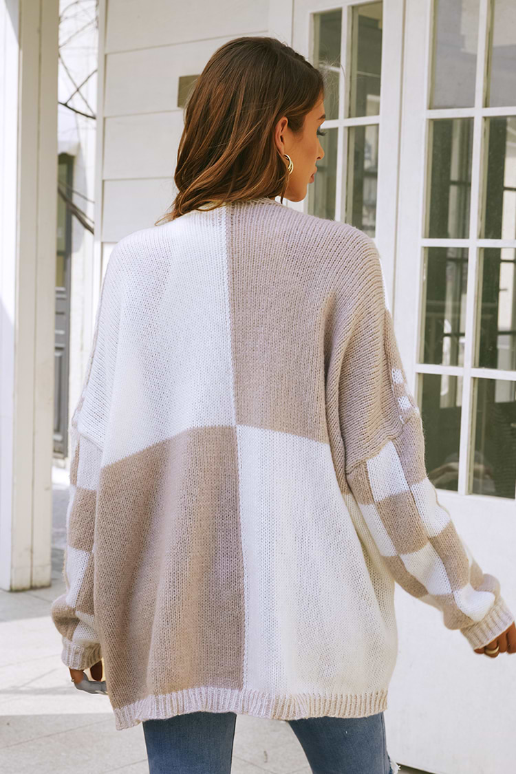 Karierte Strickjacke mit offener Vorderseite