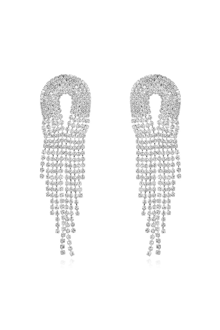 Cutout Rhinestone Fringe Drop Earrings