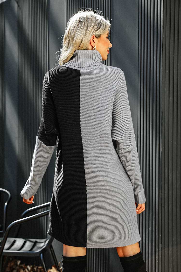 Vestido de Cuello de Tortuga de Dos Tonos