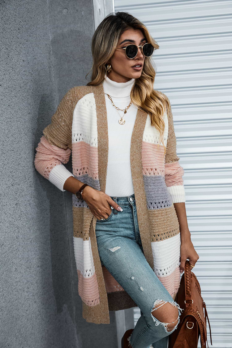 Gestreifte Strickjacke mit offener Vorderseite