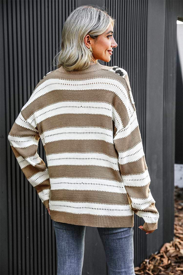 Suéter de Rayas con Estampado de Leopardo