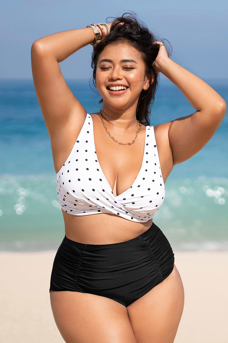 Yacht Dot Wrap Front Bralette & High Waist Plus Size Bikini Set