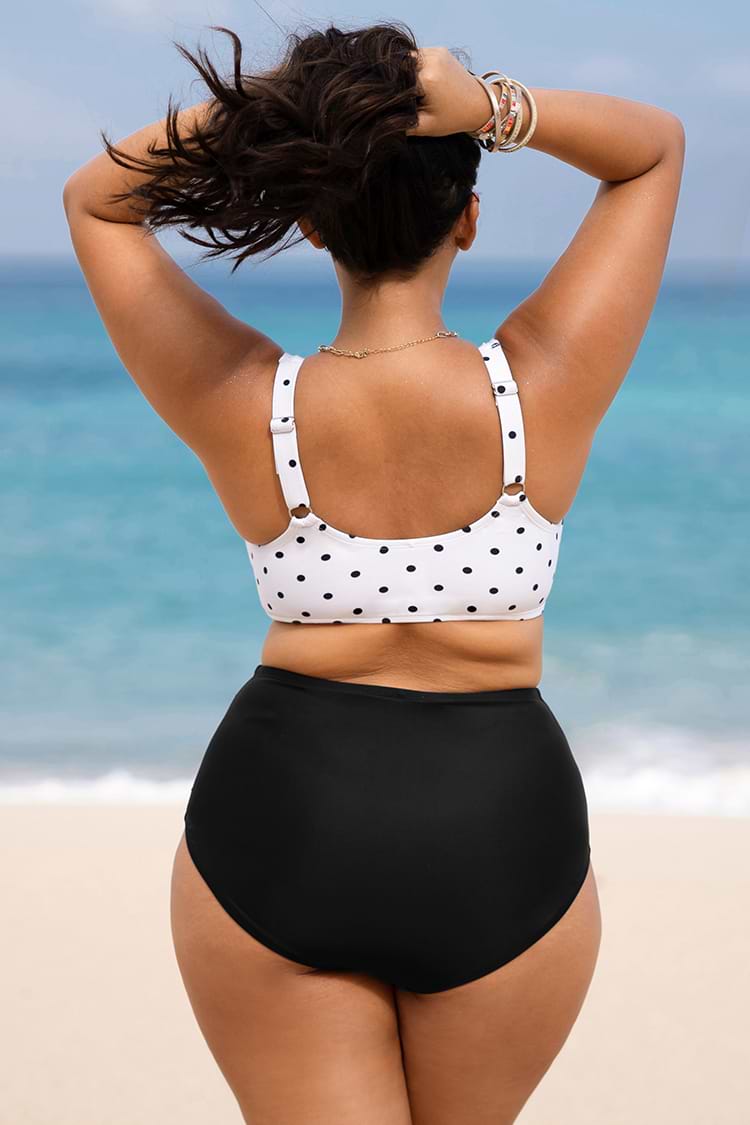 Yacht Dot Wrap Front Bralette & High Waist Plus Size Bikini Set
