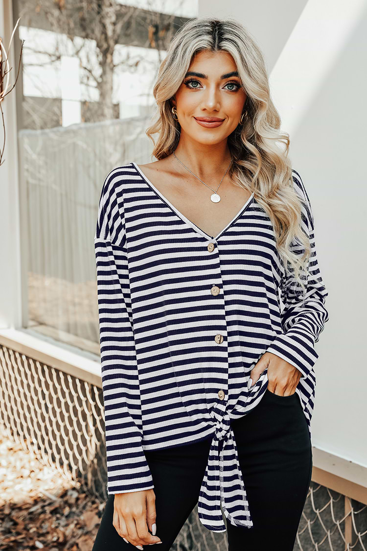 Horizon Striped Tie-Front Top