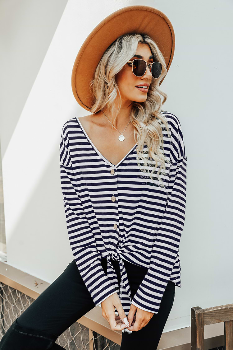 Horizon Striped Tie-Front Top