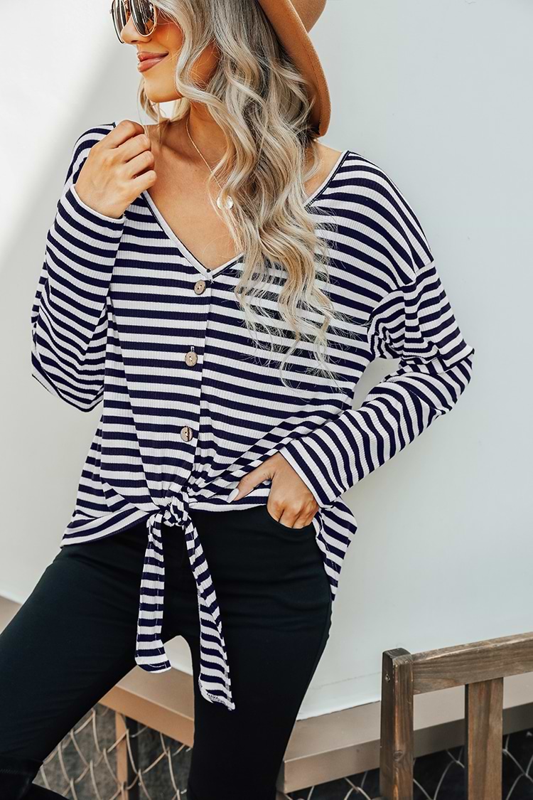 Horizon Striped Tie-Front Top