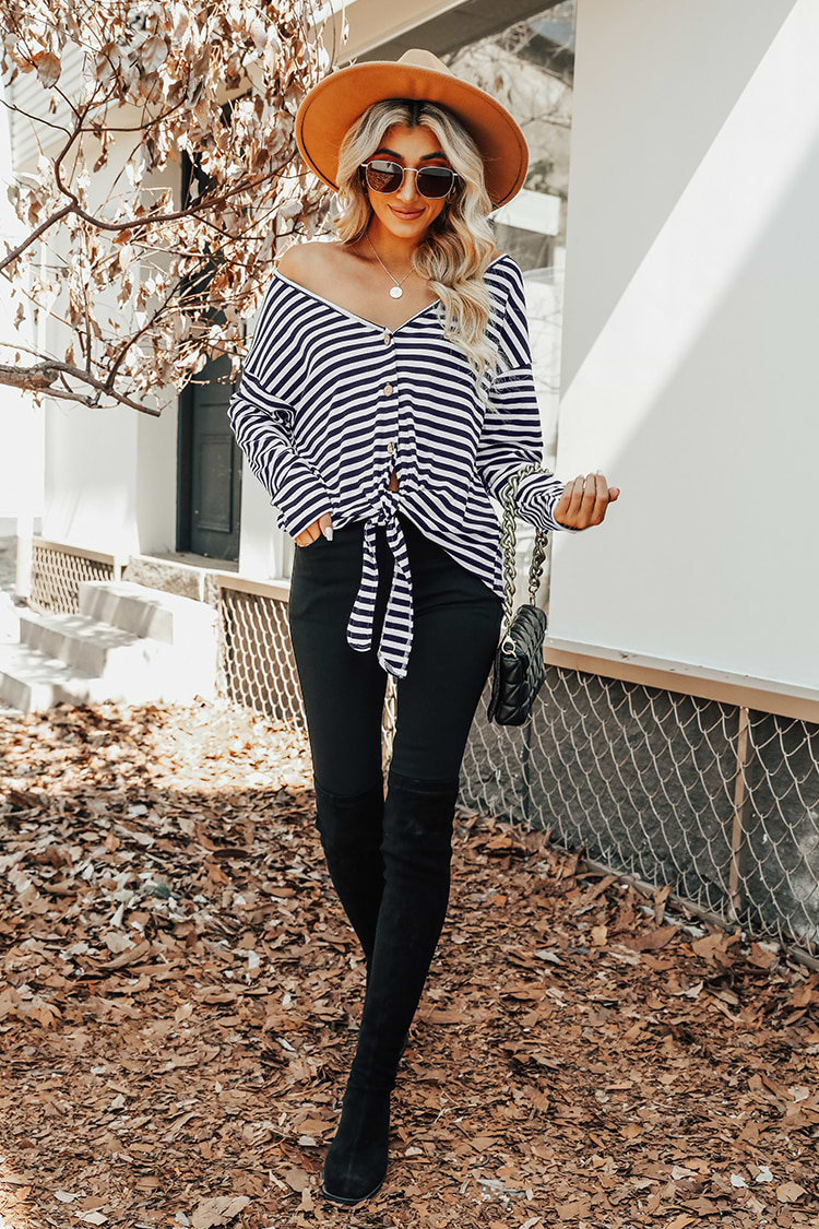 Horizon Striped Tie-Front Top