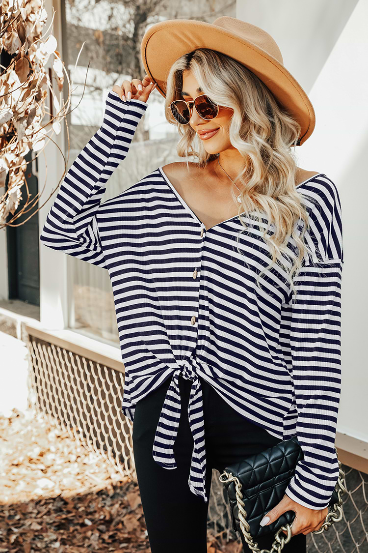 Horizon Striped Tie-Front Top