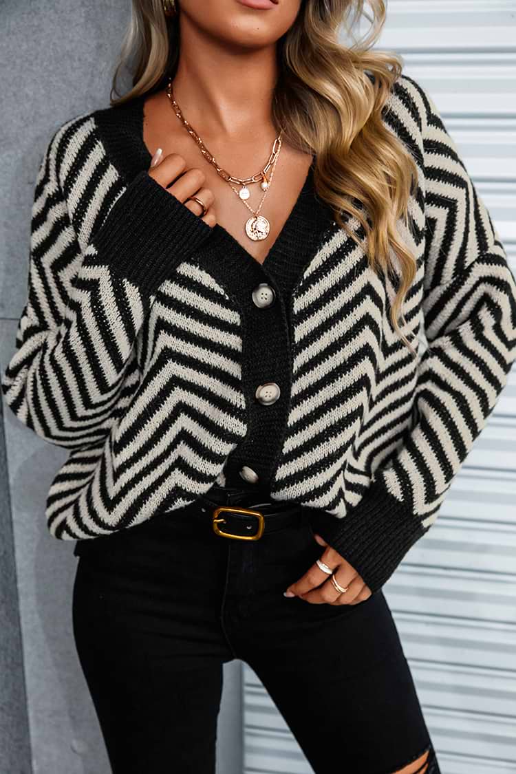 Black Space Chevron Button-Front Cardigan