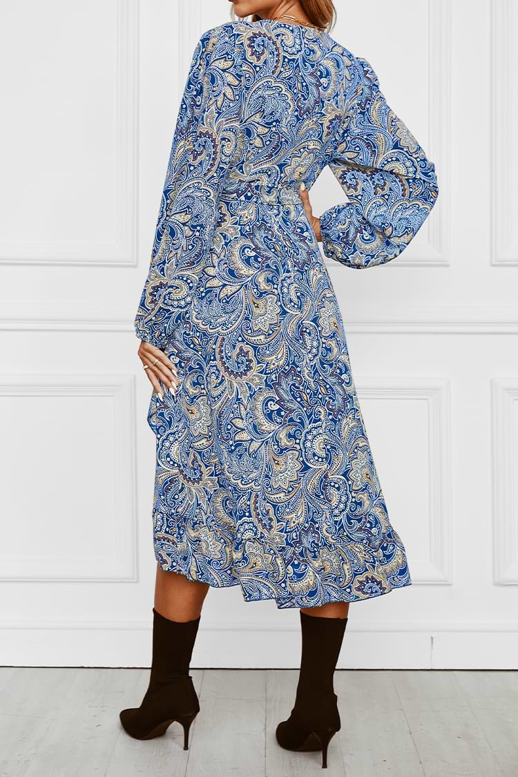 Honey Pot Belted Paisley Flounce Dress