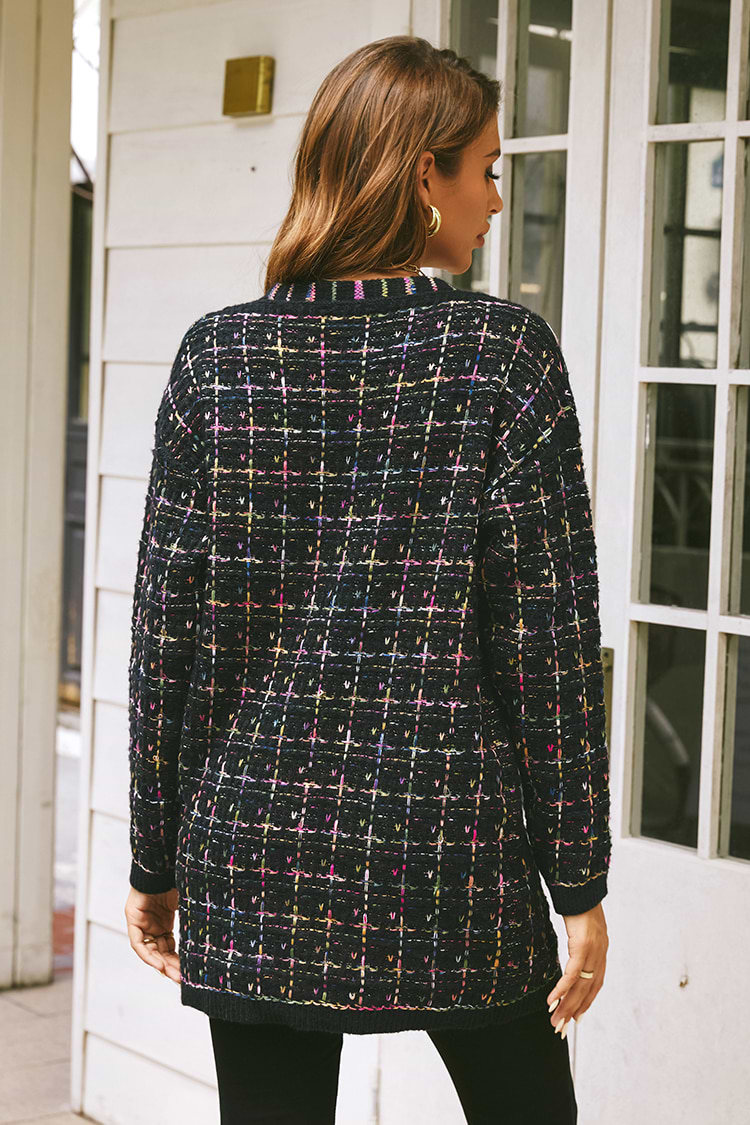 Cheer Up Grid Print Colorblock Cardigan