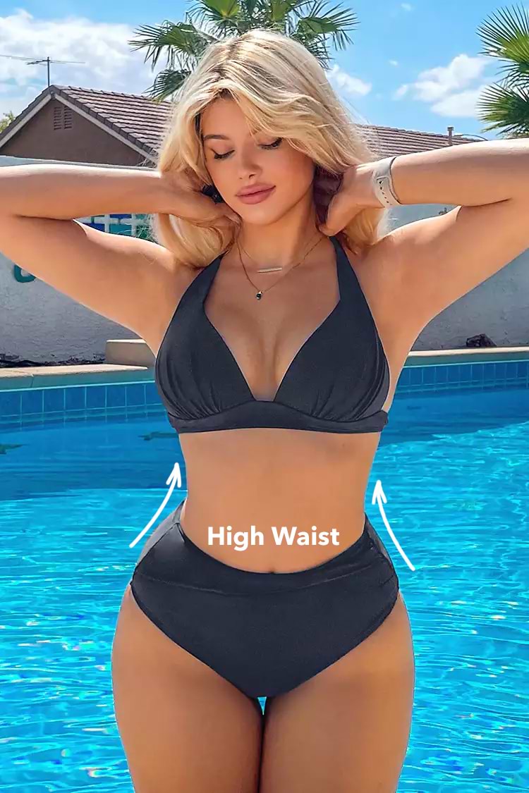 Essential Space Cross Back Triangle & Wrap High Waist Navy Bikini Set
