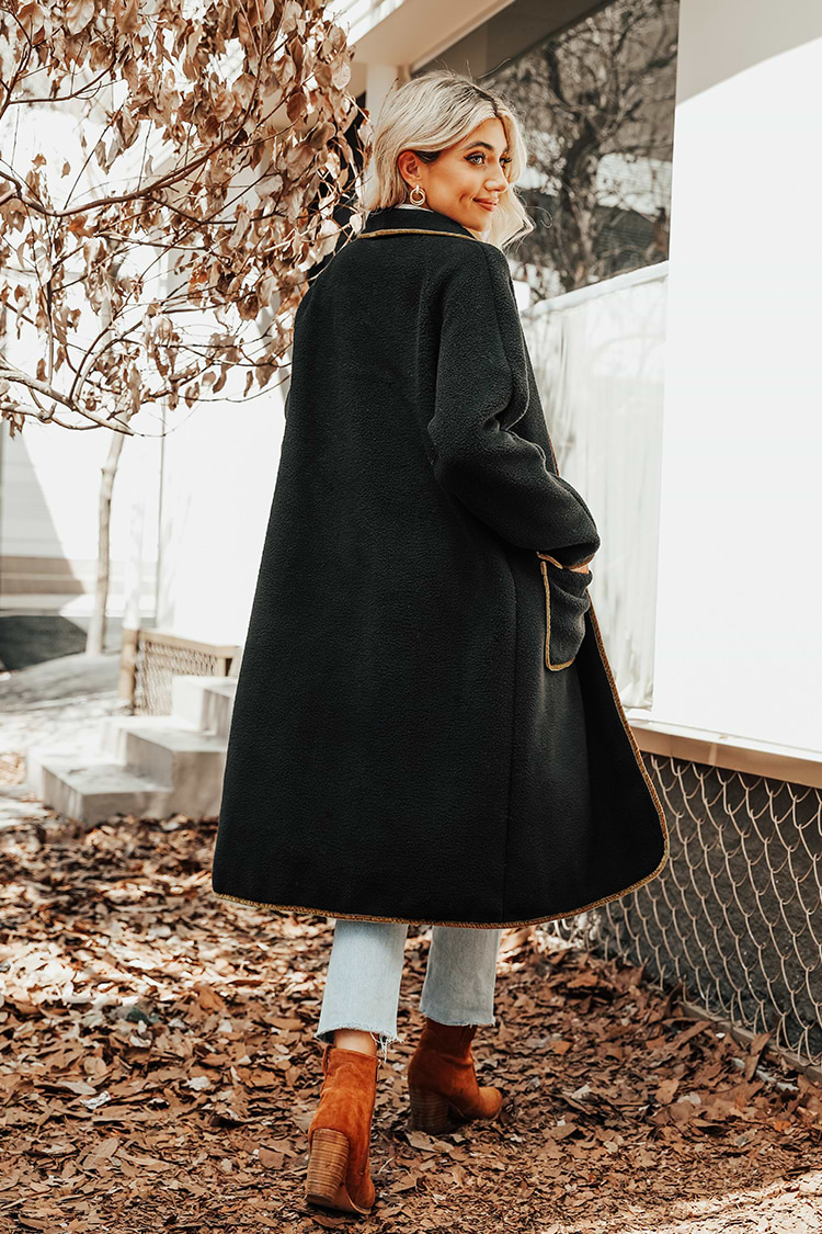 Kira Faux Shearling Contrast Trim Coat