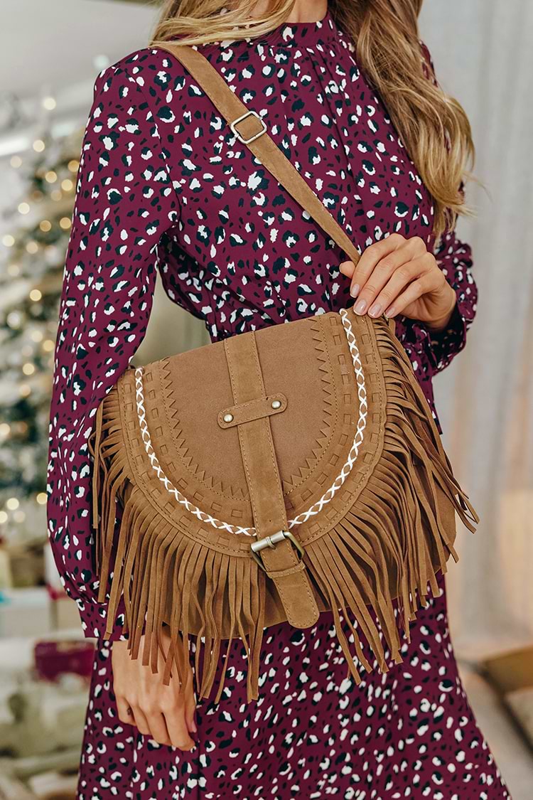 Quicksand Faux Suede Fringe Crossbody Bag